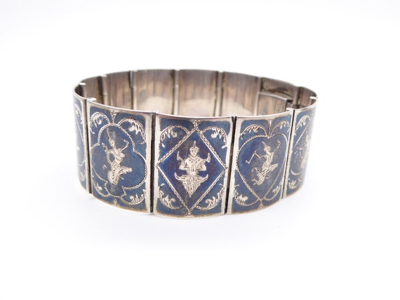 Vintage Siam Sterling Silver Niello Panel Bracelet