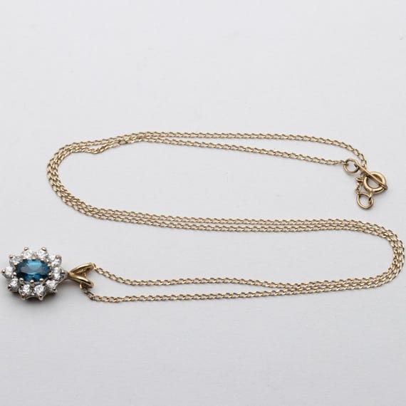 Vintage 9ct Yellow Gold Apatite & CZ Pendant Necklace