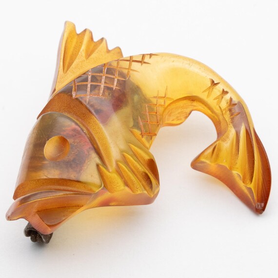 Antique Art Deco Amber Bakelite Fish Koi Carp Brooch