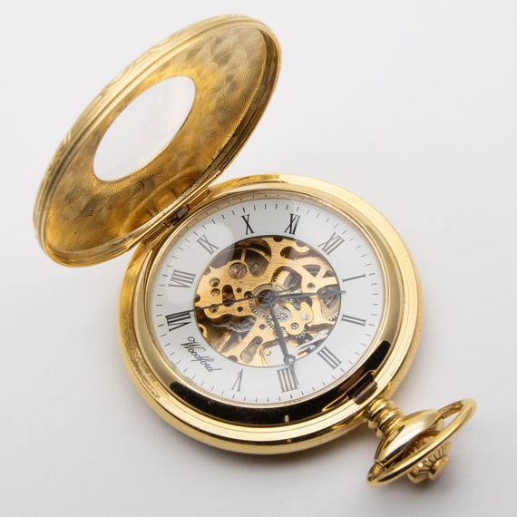 Modern Woodford Half Hunter Gold Plated Pocket Watch & Chain