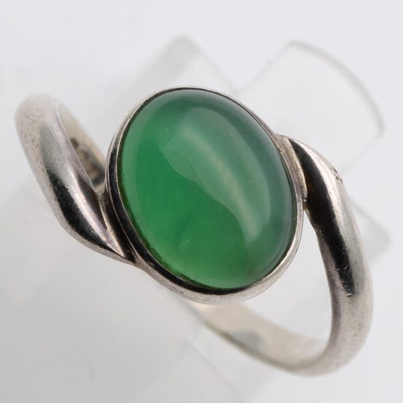 Vintage Sterling Silver Green Chrysoprase Chalcedony Agate Ring – Size M