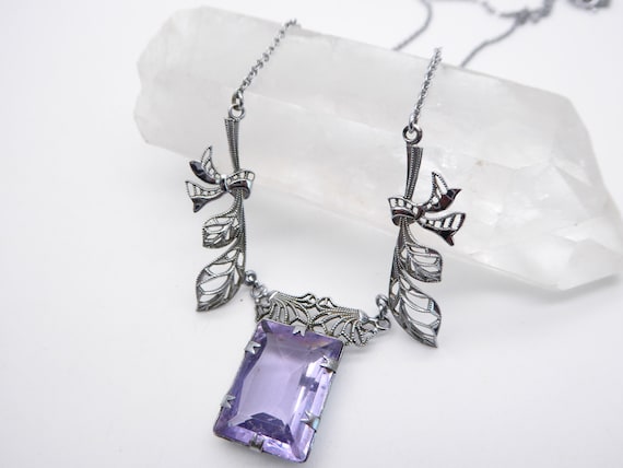 Vintage Art Deco Purple Crystal Necklace Necklet