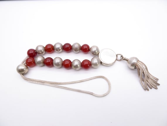 Vintage Sterling Silver & Carnelian Agate Komboloi Prayer Meditation Worry Beads