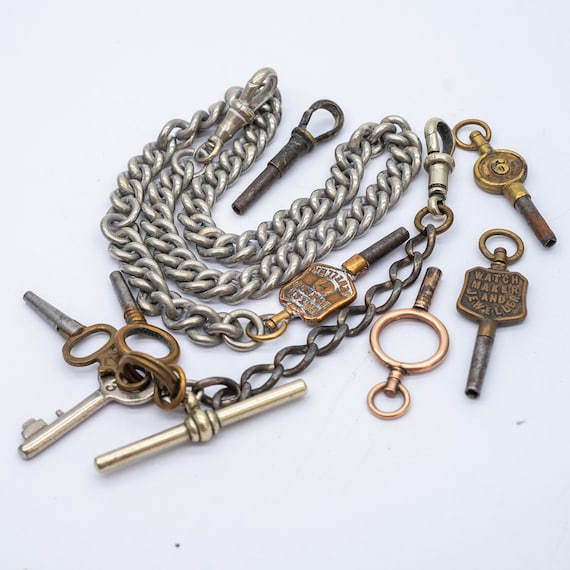 Job Lot Antique Victorian Advertising Watch Keys & Chain