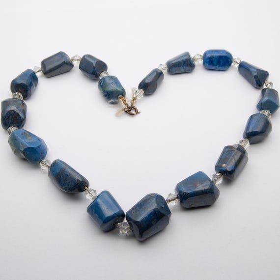 Vintage Late Deco Retro Natural Blue Jasper Chalcedony Bead Necklace