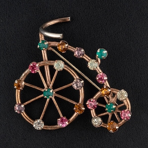 Vintage sterlingzilveren vergulde strass Penny Farthing fietsbroche