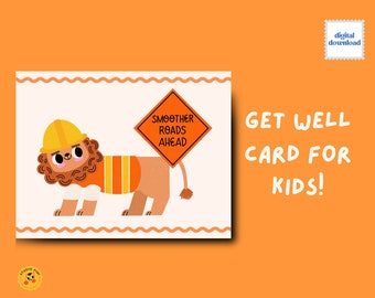 Get Well Soon Card for Children, Words of Encouragement with a Cute Lion, Printable Card, Digital Download