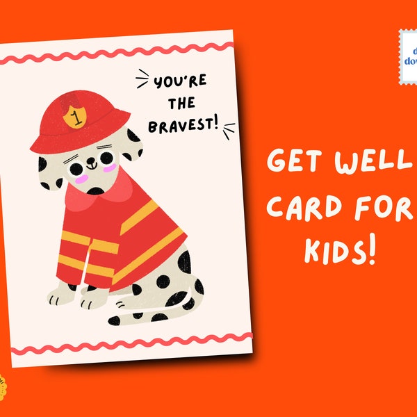 You're the Bravest! Cute Encouragement Card for Children with Puppy, Surgery Recovery, Printable Get Well Card.