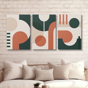 Groen beige terracotta, set van 3 Bauhaus eenvoudige geometrie kunst, moderne afdrukbare kunst uit het midden van de eeuw, groot abstract Europees huisdecor a331