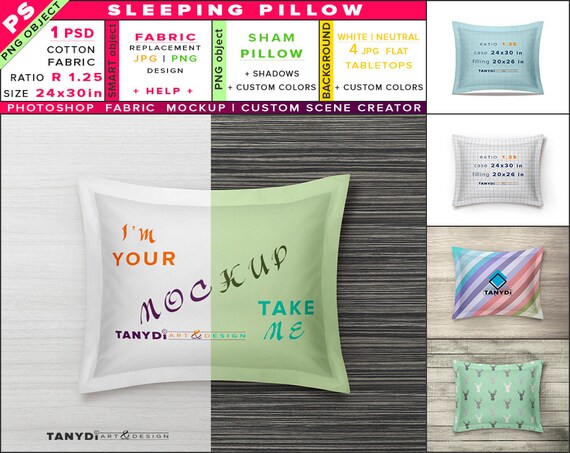 Sleeping Sham Pillow 24x30 Photoshop Fabric Mockup Custom Scene
