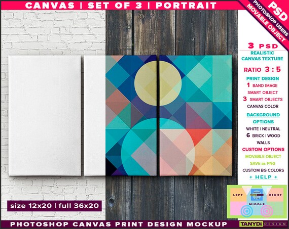 Download Free Canvas Triptych 36x20 Photoshop Print Mockup 12x20 Set Of Psd New Psd Mockup Box Free Download