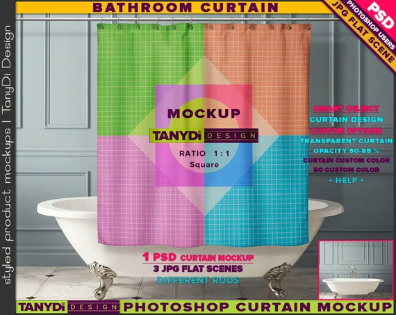 Bathroom Square Shower Curtain Photoshop Print Mockup Vintage Bathtub Bathroom Square Shower Curtain Photoshop Print Mockup Vintage Bathtub
