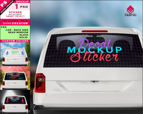 Download Free Decal On White Car Rear Window Photoshop Sticker Mockup Free PSD Mockup Template
