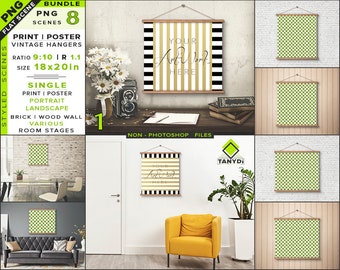 18x20 Poster Mockup Bundle 1 Blank Portrait Landscape Print On Wood Vintage Hangers 8 Png Styled Interior Scenes Wall Art Mockups 50 Flyers Free Psd Mockup Templates