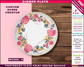 Download Free Dinner plate Photoshop mockup, Custom scene creator P4-1 PSD Template