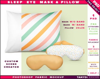 Download Free Sleep Eye Mask And Pillow Photoshop Fabric Mockup Sm 2 Mask PSD Mockup Template
