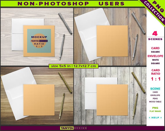 4 Png Greeting Card 5x5 Mockup Bundle Empty Square