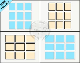 Download Free Set of 9 White & Black Frame Mockup | 4 PNG scene | 8x10 Empty Frame on White Wall Styled Mockup W22 | Portrait Landscape Frame PSD Template