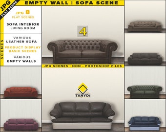 Download Free Leather Sofa Interior Blank Wall Mockup Bundle-4 | Styled Living Room Scenes | 8 JPG Room mockups | Wall Art, Decal Display - Scene Creator PSD Template