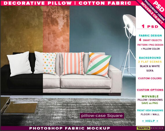 Download Free Square Decorative Pillow Cotton Fabric Photoshop ...