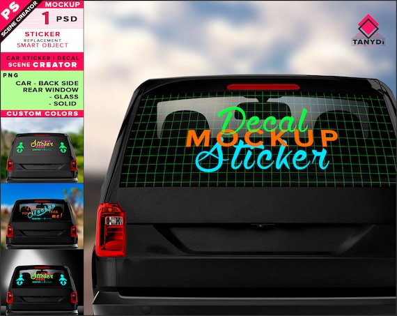 Download Decal On Black Car Rear Window Photoshop Sticker Mockup Packaging Free Psd Mockups Templates PSD Mockup Templates