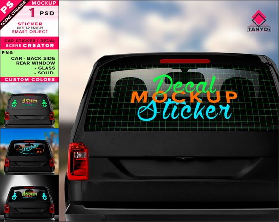 Download Decal On Black Car Rear Window Photoshop Sticker Mockup Packaging Free Psd Mockups Templates PSD Mockup Templates