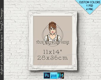 11x14 White Ornate Portrait Landscape Frames On Brick Interior Wall 4 Print Display Mockups Png Psd Pse Opening 28x36cm Custom Colors Free Logo 3d Mockups