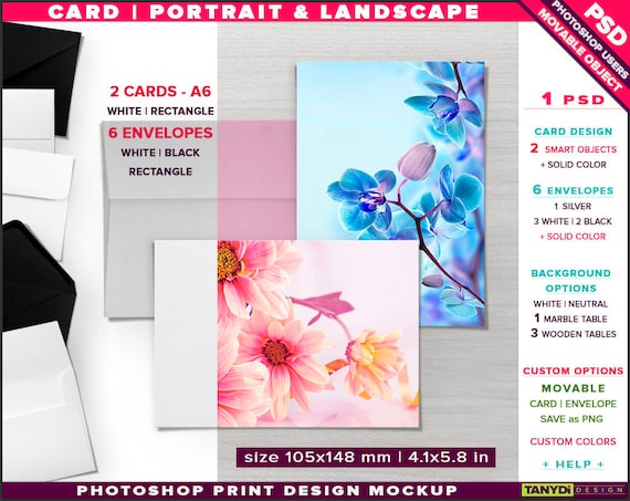 Greeting Card A6 Photoshop Desktop Print Mockup Portrait Landscape