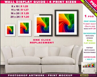 Download 4 Print Sizes Wall Display Guide Photoshop Mockup 8x10 11x14 16x20 20x24 Vertical Black White Frames White Sofa Smart Object Mockup Christmas Vectors Photos And Psd Files PSD Mockup Templates