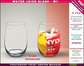Download Glass Water Juice M 1 Empty Yellow Red Juice Photoshop Print Mockup Tumblers On Studio Background Smart Object Custom Colors Apparel Mockup Psd File PSD Mockup Templates