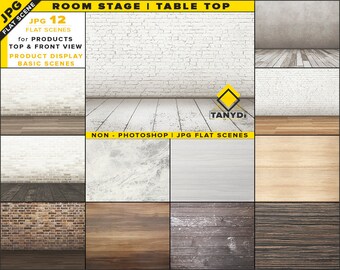 Download Free Empty Room Stage Blank Tabletop Mockup Bundle Bricks Wooden Floor Wood Table 12 Jpg Scene Mockups Product Display Scene Creator Free Logo 3d Mockups PSD Mockup Template