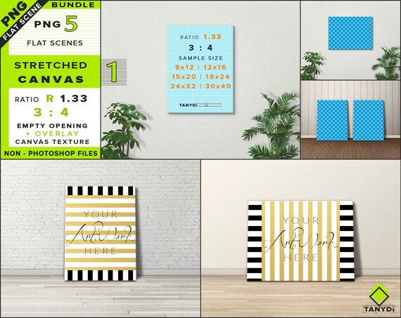 12x16 Blank Stretched Canvas Png Mockup Bundle 5 Png