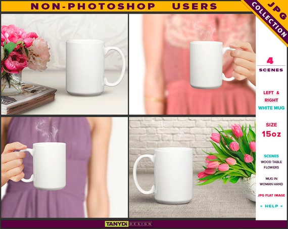 Download Free 15oz White Coffee Mug Styled Jpg Scene Mockup Bundle ...