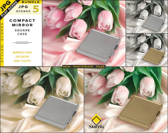 Compact Mirror Square Case Jpg Scene Mockup Bundle Silver