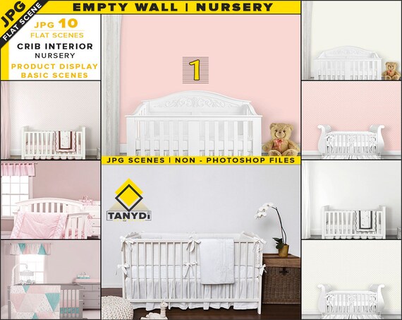 Nursery Interior Blank Wall Mockup Bundle White Crib