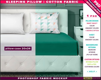 Download Free 20x26 Set of 2 sleeping pillows on white bed Photoshop fabric mockup 2026-4 PSD Template