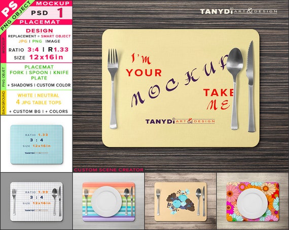 Download 12x16 Placemat And Cutlery On A Table Photoshop Mockup - Free Download Design Mockup 956459+