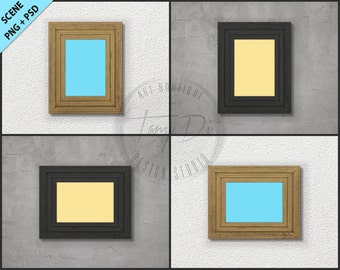 Vintage Gold Black Frame Mockup 4 Styled Scene 5x7 Empty Frame On Wall Styled Mockup W6 Portrait Landscape Frame Custom Colors Free Mockups Apparel