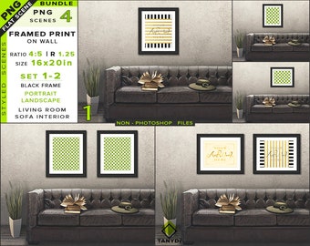 16x20 Blank Portrait Landscape Frame Mockup Bundle Lr1 Sofa Interior 4 Png Styled Living Room Scenes Framed Art Print Mockups Poster Mockup On Behance