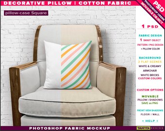 Download Square Decorative Pillow Cotton Fabric Photoshop Fabric Mockup M1 S 1 Cushion On White Creamy Armchair Smart Object Custom Colors Download Psd Mockups Templates Yellowimages Mockups