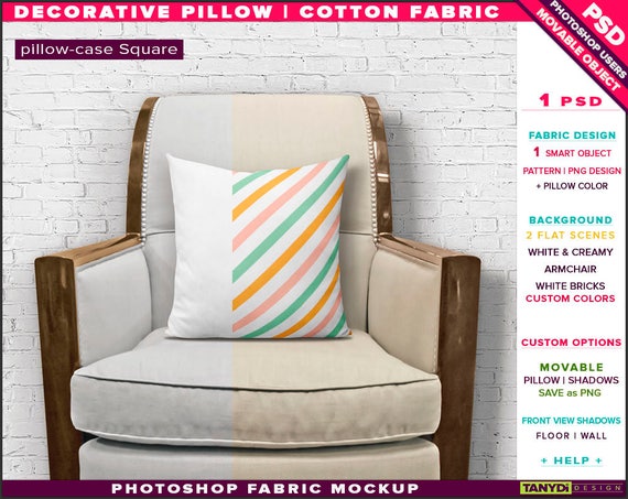 Square Decorative Pillow Cotton Fabric Photoshop Fabric Mockup M1s1