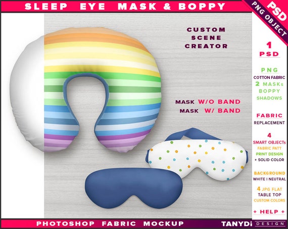 Download Free Sleep Eye Mask And Neck Pillow Boppy Photoshop Fabric Download PSD Mockup Template