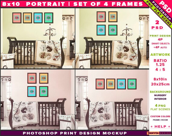 8x10 Nursery Interior Photoshop Print Mockupn9 Portrait Set