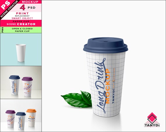 Long Drink Paper Cup Photoshop Print Mockup Open And