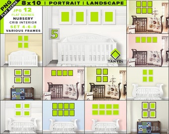Download Free 8x10 Nursery Interior Mockup Bundle-5 | Blank Portrait Landscape Frames Set 4-6-8 | 12 PNG Styled Scenes - Framed Wall art & Print mockups PSD Template
