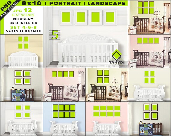 8x10 Nursery Interior Mockup Bundle Blank Portrait Landscape Frames