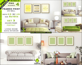 Download Free 8x10 Blank Portrait Fine Golden Frame Mockup Bundle Lr3 Sofa Interior 4 Png Styled Living Room Scenes Framed Art Print Mockups Black T Shirt Mockup Psd File PSD Mockup Template