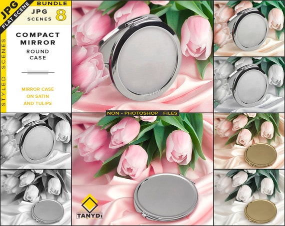 Compact Mirror Round Case Jpg Scene Mockup Bundle Silver Compact Mirror Round Case Jpg Scene Mockup Bundle Silver