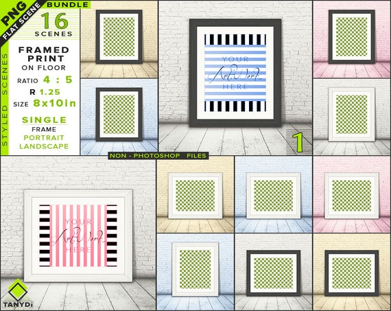 8x10 Blank Portrait Landscape Frame Mockup Bundle 16x20 Wood