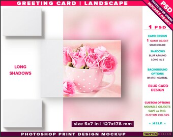Download Free Greeting Card 5x7 Photoshop Print Mockup Landscape Card On White Blurred Background Long Shadows Smart Object Custom Colors Plain T Shirt Mockup Psd All Free Mockups PSD Mockup Template